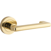 Door Lever Baltimore Return Round Rose Polished Brass D52xP58mm
(Latch/Lock Sold Separately) in Polished Brass