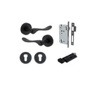 Door Lever Stirling Round Rose Matt Black D52xP64mm Entrance Kit, Mortice Lock Euro Matt Black CTC85mm Backset 60mm, Euro Cylinder Key Thumb 6 Pin Matt Black L70mm KA1, Escutcheon Euro Concealed Fix Round Pair Matt Black D52xP10mm in Matt Black
