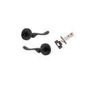 Door Lever Stirling Round Rose Inbuilt Privacy Pair Matt Black D58xP64mm with Tube Latch Privacy with Faceplate & T Striker Backset 60mm in Matt Black