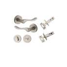Door Lever Stirling Round Rose Satin Nickel D52xP64mm Privacy Kit, Tube Latch Split Cam 'T' Striker Satin Nickel Backset 60mm, Privacy Bolt Round Bolt Satin Nickel Backset 60mm, Privacy Turn Oval Concealed Fix Round Satin Nickel D52xP23mm in Satin Nickel