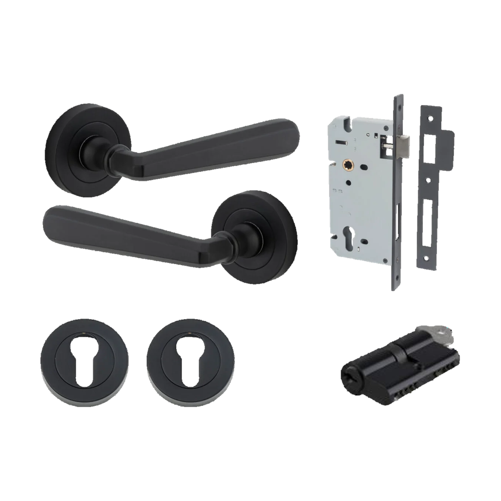 Iver Copenhagen Lever on Round Rose (Pair) — Matt Black — LHTR20803KENTR60KK