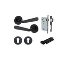 Door Lever Copenhagen Round Rose Matt Black D52xP61mm Entrance Kit, Mortice Lock Euro Matt Black CTC85mm Backset 60mm, Euro Cylinder Key Thumb 6 Pin Matt Black L70mm KA1, Escutcheon Euro Concealed Fix Round Pair Matt Black D52xP10mm in Matt Black