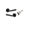 Door Lever Copenhagen Round Rose Matt Black D52xP61mm Passage Kit, Tube Latch Split Cam 'T' Striker Matt Black Backset 60mm in Matt Black