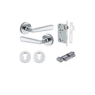 Door Lever Copenhagen Round Rose Polished Chrome D52xP61mm Entrance Kit, Mortice Lock Euro Polished Chrome CTC85mm Backset 60mm, Euro Cylinder Key Thumb 6 Pin Polished Chrome L70mm KA1, Escutcheon Euro Concealed Fix Round Pair Polished Chrome D52x… in Pol