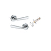 Door Lever Copenhagen Round Rose Polished Chrome D52xP61mm Passage Kit, Tube Latch Split Cam 'T' Striker Polished Chrome Backset 60mm in Polished Chrome