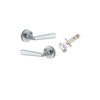 Door Lever Copenhagen Round Rose Brushed Chrome D52xP61mm Passage Kit, Tube Latch Split Cam 'T' Striker Brushed Chrome Backset 60mm in Brushed Chrome