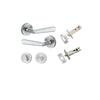 Door Lever Copenhagen Round Rose Brushed Chrome D52xP61mm Privacy Kit, Tube Latch Split Cam 'T' Striker Brushed Chrome Backset 60mm, Privacy Bolt Round Bolt Brushed Chrome Backset 60mm, Privacy Turn Oval Concealed Fix Round Brushed Chrome D52xP23mm in Bru