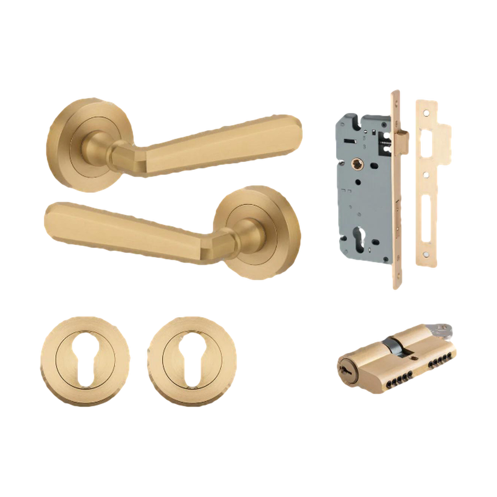 Iver Copenhagen Lever on Round Rose (Pair) — Brushed Brass — LHTR20806KENTR60KK