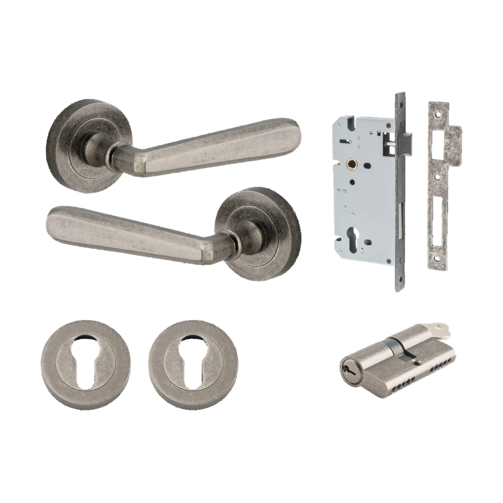 Iver Copenhagen Lever on Round Rose (Pair) — Distressed Nickel — LHTR20807KENTR60KK