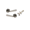 Door Lever Copenhagen Round Rose Distressed Nickel D52xP61mm Passage Kit, Tube Latch Split Cam 'T' Striker Distressed Nickel Backset 60mm in Distressed Nickel