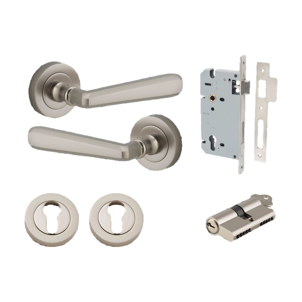 Iver Copenhagen Lever on Round Rose (Pair) — Satin Nickel — LHTR20809KENTR60KK