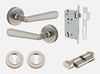 Door Lever Copenhagen Round Rose Satin Nickel D52xP61mm Entrance Kit, Mortice Lock Euro Satin Nickel CTC85mm Backset 60mm, Euro Cylinder Key Thumb 6 Pin Satin Nickel L70mm KA1, Escutcheon Euro Concealed Fix Round Pair Satin Nickel D52xP10mm in Satin Nicke