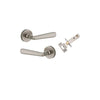 Door Lever Copenhagen Round Rose Satin Nickel D52xP61mm Passage Kit, Tube Latch Split Cam 'T' Striker Satin Nickel Backset 60mm in Satin Nickel
