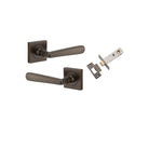 Door Lever Copenhagen Square Rose Signature Brass H52xW52xP61mm Passage Kit, Tube Latch Split Cam 'T' Striker Signature Brass Backset 60mm in Signature Brass