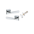 Door Lever Copenhagen Square Rose Polished Chrome H52xW52xP61mm Passage Kit, Tube Latch Split Cam 'T' Striker Polished Chrome Backset 60mm in Polished Chrome