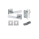 Door Lever Copenhagen Square Rose Brushed H52xW52xP61mm Entrance Kit, Mortice Lock Euro Brushed ChromeCTC85mm Backset 60mm, Euro Cylinder Key Thumb 6 PinL70mm KA1, Escutcheon Euro Concealed Fix Round Pair in Brushed Chrome