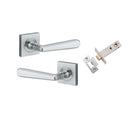 Door Lever Copenhagen Square Rose Brushed Chrome H52xW52xP61mm Passage Kit, Tube Latch Split Cam 'T' Striker Brushed Chrome Backset 60mm in Brushed Chrome
