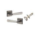 Door Lever Copenhagen Square Rose Inbuilt Privacy Pair Distressed Nickel H52xW52xP61mm with Tube Latch Privacy with Faceplate & T Striker Backset 60mm in Distressed Nickel