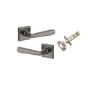 Door Lever Copenhagen Square Rose Distressed Nickel H52xW52xP61mm Passage Kit, Tube Latch Split Cam 'T' Striker Distressed Nickel Backset 60mm in Distressed Nickel