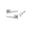 Door Lever Helsinki Square Rose Inbuilt Privacy Pair Brushed Chrome H52xW52xP44mm with Tube Latch Privacy with Faceplate & T Striker Backset 60mm in Brushed Chrome