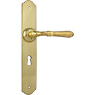 Door Lever Reims Lock Pair Unlacquered Polished Brass H240xW40xP70mm in Unlacquered Polished Brass
