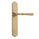 Door Lever Reims Latch Pair Unlacquered Satin Brass H240xW40xP70mm in Unlacquered Satin Brass