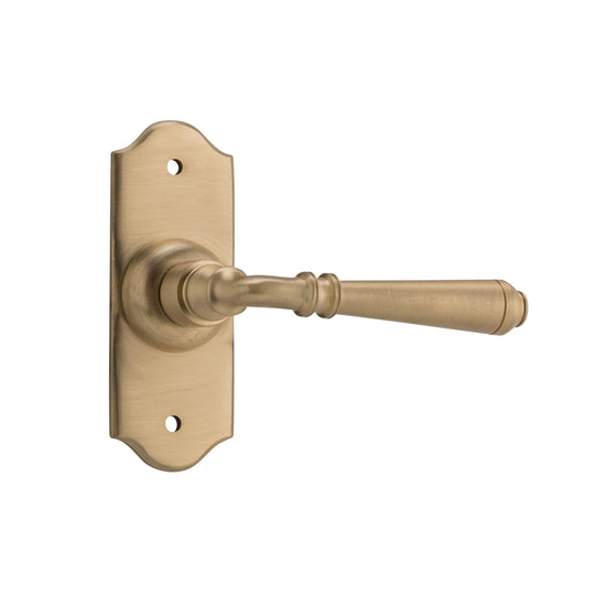 Door Lever Reims Latch Pair Unlacquered Satin Brass H110xW43xP65mm in Unlacquered Satin Brass