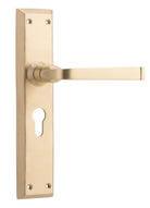 Door Lever Menton Euro Pair Unlacquered Satin Brass H225xW50xP75mm in Unlacquered Satin Brass