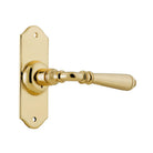 Door Lever Reims Latch Pair Unlacquered Polished Brass H110xW43xP65mm in Unlacquered Polished Brass
