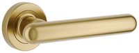 Pair of Iver Puerto Lever handles on round rose, featuring polished metal finish and classic design for doors.