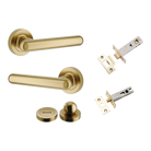 Pair of Iver Puerto Lever handles on round rose, featuring sleek metal design with a modern finish.