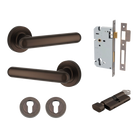 Pair of Iver Puerto lever handles on round rose, featuring modern design in a sleek finish for door hardware.
