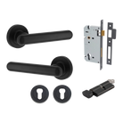 Pair of Iver Puerto Lever handles on round rose, featuring sleek black finish and modern design for interior door hardware.