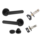 Pair of Iver Puerto lever handles on round rose, featuring elegant black finish and classic design for interior doors.