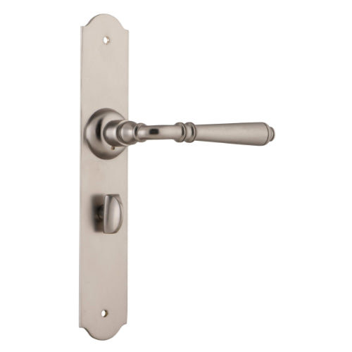 Pair of Tradco Reims lever door handles on long backplates, featuring a stylish and durable design for interior doors.