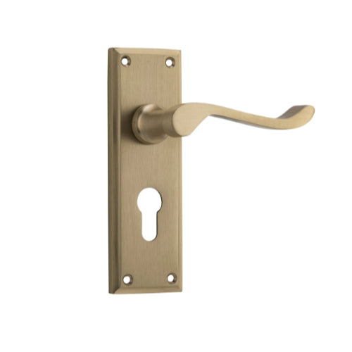 Door Lever Camden Euro Pair Satin Brass H152xW50xP60mm in Satin Brass