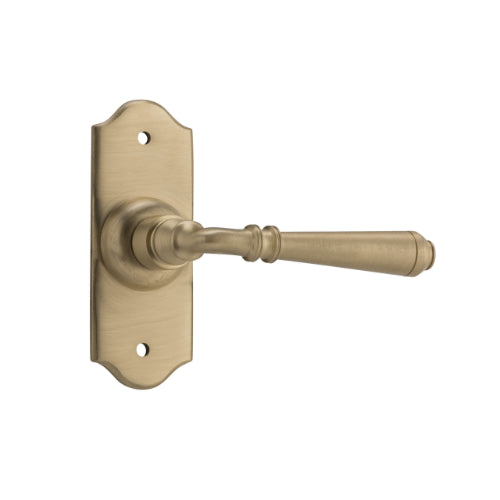 Door Lever Reims Latch Pair Satin Brass H110xW43xP65mm in Satin Brass