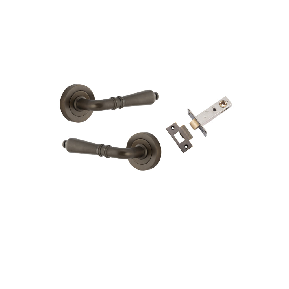 Door Lever Sarlat Round Rose Pair Signature Brass D52xP58mm Passage Kit, Tube Latch Split Cam 'T' Striker Signature Brass Backset 60mm in Signature Brass