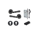 Door Lever Sarlat Round Rose Pair Matt Black D52xP58mm Entrance Kit, Mortice Lock Euro Matt Black CTC85mm Backset 60mm, Euro Cylinder Dual Function 5 Pin Matt Black L65mm KA1, Escutcheon Euro Concealed Fix Round Pair Matt Black D52xP10mm in Matt Black