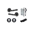 Door Lever Sarlat Round Rose Pair Matt Black D52xP58mm Entrance Kit, Mortice Lock Euro Matt Black CTC85mm Backset 60mm, Euro Cylinder Key Thumb 6 Pin Matt Black L70mm KA1, Escutcheon Euro Concealed Fix Round Pair Matt Black D52xP10mm in Matt Black