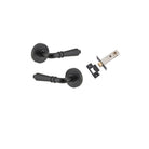 Door Lever Sarlat Round Rose Pair Matt Black D52xP58mm Passage Kit, Tube Latch Split Cam 'T' Striker Matt Black Backset 60mm in Matt Black
