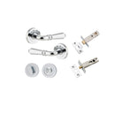 Door Lever Sarlat Round Rose Pair Polished Chrome D52xP58mm Privacy Kit, Tube Latch Split Cam 'T' Striker Polished Chrome Backset 60mm, Privacy Bolt Round Bolt Polished Chrome Backset 60mm, Privacy Turn Oval Concealed Fix Round Polished Chrome D52… in Pol