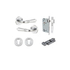 Door Lever Sarlat Round Rose Pair Brushed Chrome D52xP58mm Entrance Kit, Mortice Lock Euro Brushed Chrome CTC85mm Backset 60mm, Euro Cylinder Key Thumb 6 Pin Brushed Chrome L70mm KA1, Escutcheon Euro Concealed Fix Round Pair Brushed Chrome D52xP10mm in Br