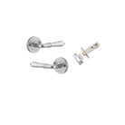Door Lever Sarlat Round Rose Inbuilt Privacy Pair Brushed Chrome D58xP58mm with Tube Latch Privacy with Faceplate & T Striker Backset 60mm in Brushed Chrome