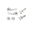 Door Lever Sarlat Round Rose Pair Brushed Chrome D52xP58mm Privacy Kit, Tube Latch Split Cam 'T' Striker Brushed Chrome Backset 60mm, Privacy Bolt Round Bolt Brushed Chrome Backset 60mm, Privacy Turn Oval Concealed Fix Round Brushed Chrome D52xP23mm in Br