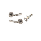 Door Lever Sarlat Round Rose Pair Distressed Nickel D52xP58mm Passage Kit, Tube Latch Split Cam 'T' Striker Distressed Nickel Backset 60mm in Distressed Nickel