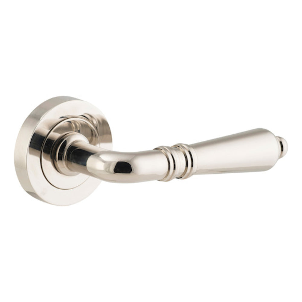 Door Lever Sarlat Round Rose Pair Polished Nickel in Polished Nickel