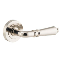 Door Lever Sarlat Round Rose Pair Polished Nickel in Polished Nickel