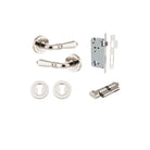 Door Lever Sarlat Round Rose Pair Polished Nickel D52xP58mm Entrance Kit, Mortice Lock Euro Polished Nickel CTC85mm Backset 60mm, Euro Cylinder Key Thumb 6 Pin Polished Nickel L70mm KA1, Escutcheon Euro Concealed Fix Round Pair Polished Nickel D52… in Pol