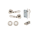 Door Lever Sarlat Round Rose Pair Satin Nickel D52xP58mm Entrance Kit, Mortice Lock Euro Satin Nickel CTC85mm Backset 60mm, Euro Cylinder Dual Function 5 Pin Satin Nickel L65mm KA1, Escutcheon Euro Concealed Fix Round Pair Satin Nickel D52xP10mm in Satin